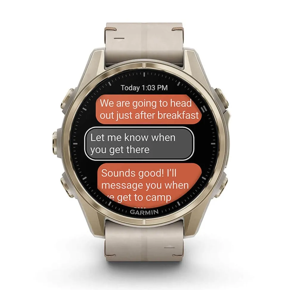 Garmin fenix® 8 AMOLED Sapphire 43mm Soft Gold Case Limestone Leather Strap Watch
