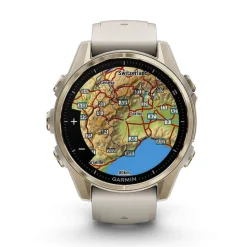 Garmin fenix&reg; 8 AMOLED Sapphire 43mm Soft Gold Case Fog Grey Dark Sandstone Silicon Strap Watch