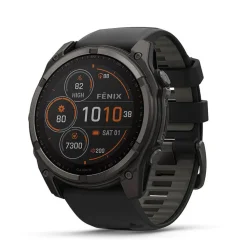 Garmin fenix&reg; 8 Solar 51mm Carbon Grey DLC Titanium Case Black Pebble Gray Silicon Strap Watch