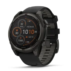 Garmin fenix&reg; 8 Solar 47mm Carbon Grey DLC Titanium Case Black Pebble Gray Silicon Strap Watch