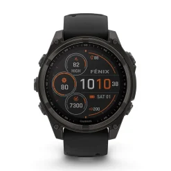 Garmin fenix&reg; 8 Solar 47mm Carbon Grey DLC Titanium Case Black Pebble Gray Silicon Strap Watch