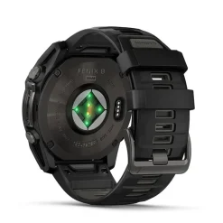 Garmin fenix&reg; 8 Solar 51mm Carbon Grey DLC Titanium Case Black Pebble Gray Silicon Strap Watch