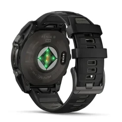 Garmin fenix&reg; 8 Solar 47mm Carbon Grey DLC Titanium Case Black Pebble Gray Silicon Strap Watch