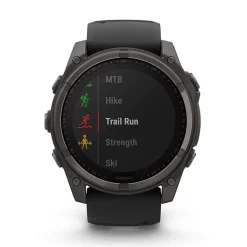 Garmin fenix&reg; 8 Solar 51mm Carbon Grey DLC Titanium Case Black Pebble Gray Silicon Strap Watch