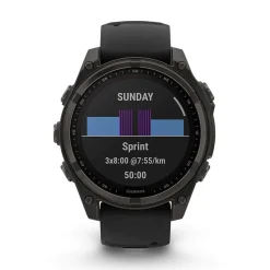 Garmin fenix&reg; 8 Solar 47mm Carbon Grey DLC Titanium Case Black Pebble Gray Silicon Strap Watch