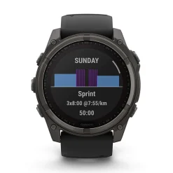 Garmin fenix&reg; 8 Solar 51mm Carbon Grey DLC Titanium Case Black Pebble Gray Silicon Strap Watch