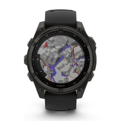 Garmin fenix&reg; 8 Solar 47mm Carbon Grey DLC Titanium Case Black Pebble Gray Silicon Strap Watch
