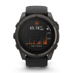 Garmin fenix&reg; 8 Solar 51mm Carbon Grey DLC Titanium Case Black Pebble Gray Silicon Strap Watch
