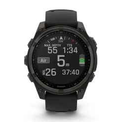 Garmin fenix&reg; 8 Solar 47mm Carbon Grey DLC Titanium Case Black Pebble Gray Silicon Strap Watch