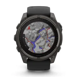 Garmin fenix&reg; 8 Solar 51mm Carbon Grey DLC Titanium Case Black Pebble Gray Silicon Strap Watch