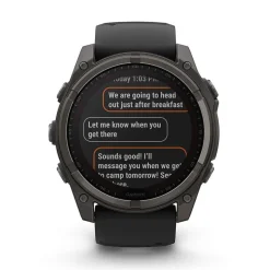 Garmin fenix&reg; 8 Solar 51mm Carbon Grey DLC Titanium Case Black Pebble Gray Silicon Strap Watch
