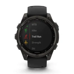 Garmin fenix&reg; 8 Solar 47mm Carbon Grey DLC Titanium Case Black Pebble Gray Silicon Strap Watch