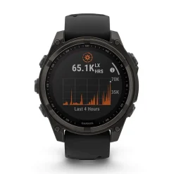 Garmin fenix&reg; 8 Solar 47mm Carbon Grey DLC Titanium Case Black Pebble Gray Silicon Strap Watch