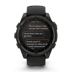 Garmin fenix&reg; 8 Solar 47mm Carbon Grey DLC Titanium Case Black Pebble Gray Silicon Strap Watch