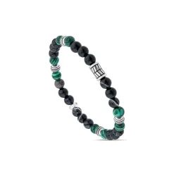 Gents Malachite/Tiger- Eye Agate Bead Bracelet