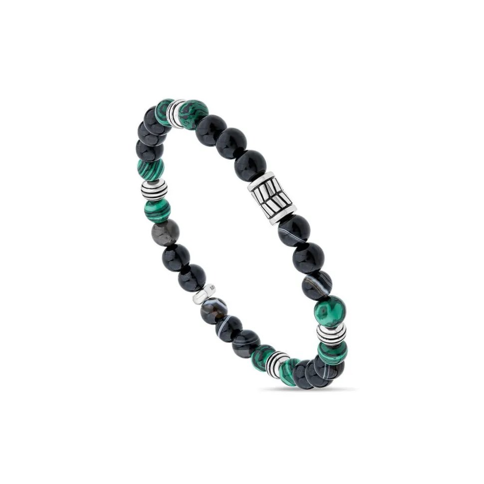 Gents Malachite/Tiger- Eye Agate Bead Bracelet