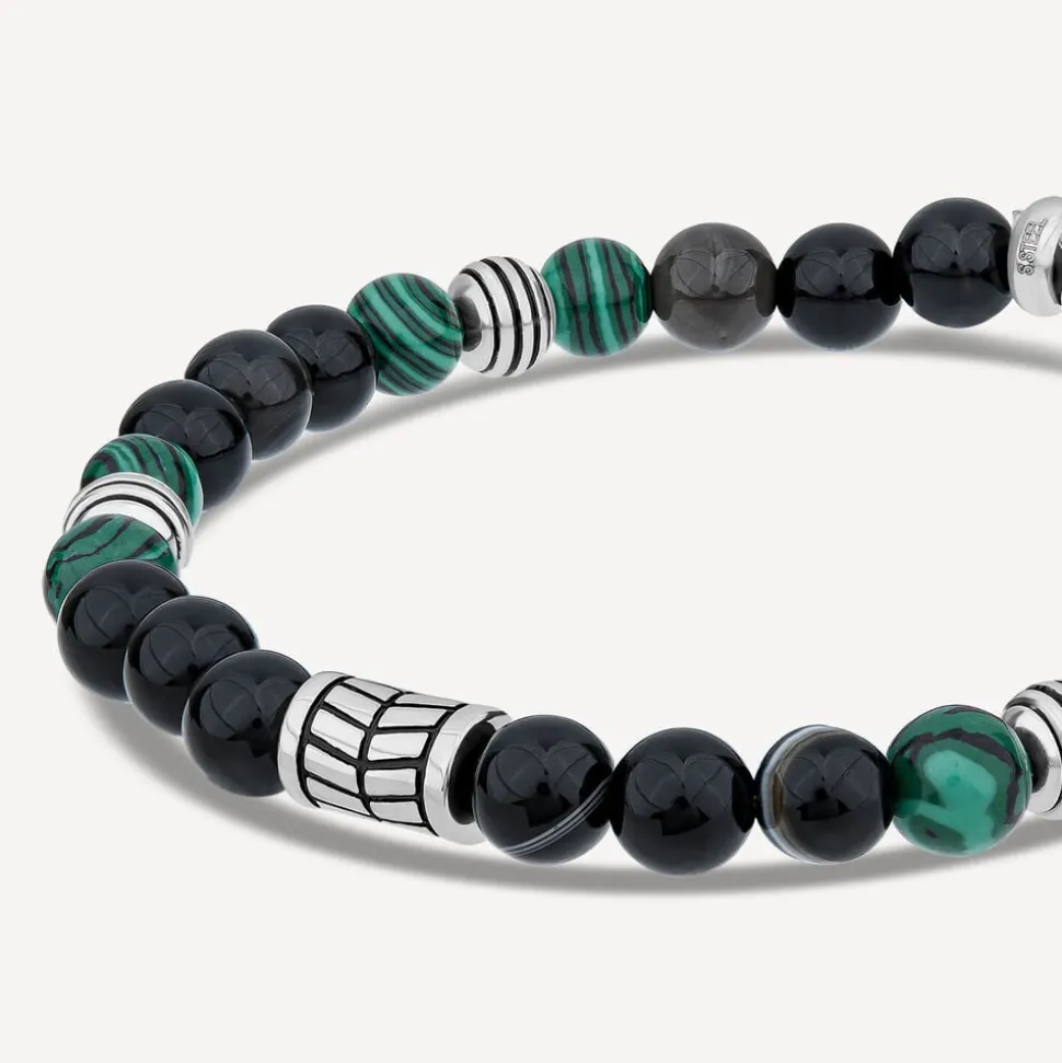 Gents Malachite/Tiger- Eye Agate Bead Bracelet