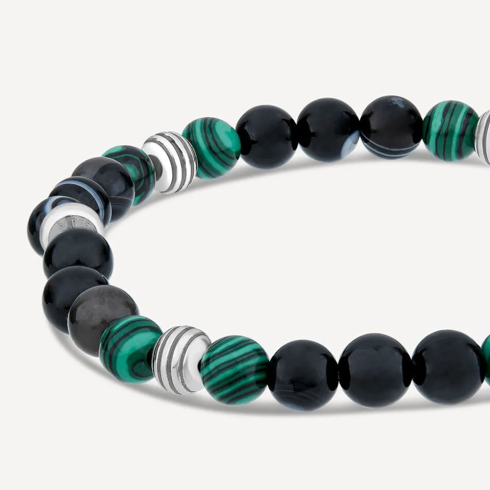 Gents Malachite/Tiger- Eye Agate Bead Bracelet