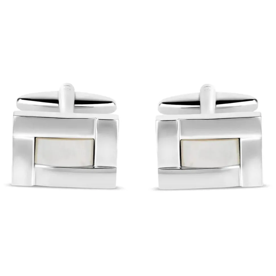 Gents Silver-Plated Mother of Pearl Cufflinks