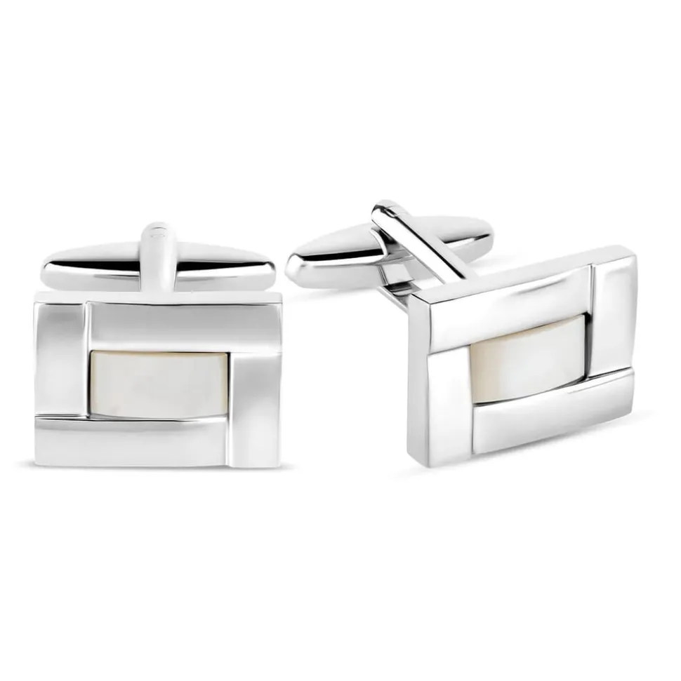 Gents Silver-Plated Mother of Pearl Cufflinks