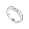 Gents Sterling Silver & 9ct Yellow Gold Flat Top 2 Line 0.002ct Diamond Set Ring