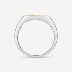 Gents Sterling Silver & 9ct Yellow Gold Flat Top 2 Line 0.002ct Diamond Set Ring