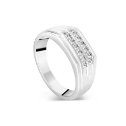 Gents Sterling Silver Two Line Square Cubic Zirconia Signet Ring