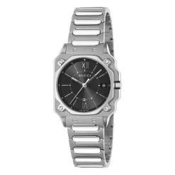 Gucci G-Flat 30mm Black Dial Stainless Steel Bracelet Watch