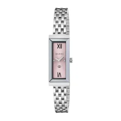 Gucci G-Frame 14x34mm Pink Dial Diamond Dots Stainless Steel Bracelet Watch