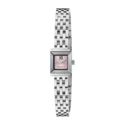 Gucci G-Frame 14x18mm Pink Dial Diamond Dots Stainless Steel Bracelet Watch