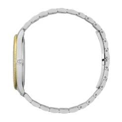 Gucci G-Timeless 38mm Silver Dial Yellow Gold Plated Bezel Stainless Steel Bracelet Watch