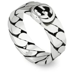 Gucci Interlocking Sterling Silver 6mm Band Ring (UK Size R)
