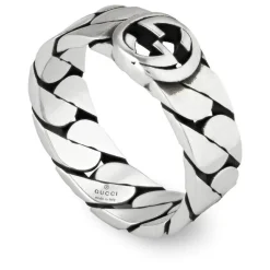 Gucci Interlocking Sterling Silver 6mm Band Ring (UK Size R)