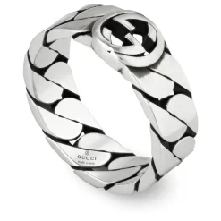 Gucci Interlocking Sterling Silver 6mm Band Ring (UK Size R)