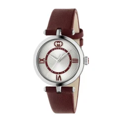 Gucci Model 2000 30mm Silver Dial Red Leather Strap Watch