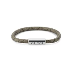 Gucci Trademark Supreme Beige & Ebony Canvas Sterling Silver Tag Bracelet (Size XL, 19cm)