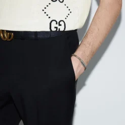 Gucci Trademark Supreme Beige & Ebony Canvas Sterling Silver Tag Bracelet (Size XL, 19cm)