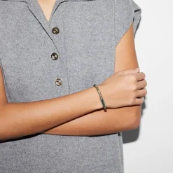 Gucci Trademark Supreme Beige & Ebony Canvas Sterling Silver Tag Bracelet (Size XL, 19cm)
