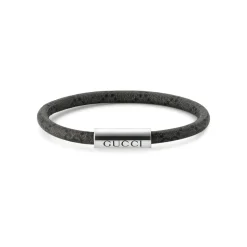 Gucci Trademark Supreme Dark Grey & Black Canvas Sterling Silver Tag Bracelet (Size XL, 19cm)