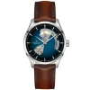 Hamilton Jazzmaster Open Heart 40mm Blue Dial Steel Case Brown Leather Strap Watch