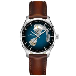Hamilton Jazzmaster Open Heart 40mm Blue Dial Steel Case Brown Leather Strap Watch