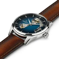 Hamilton Jazzmaster Open Heart 40mm Blue Dial Steel Case Brown Leather Strap Watch
