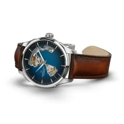 Hamilton Jazzmaster Open Heart 40mm Blue Dial Steel Case Brown Leather Strap Watch