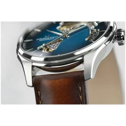 Hamilton Jazzmaster Open Heart 40mm Blue Dial Steel Case Brown Leather Strap Watch