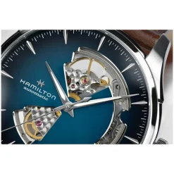 Hamilton Jazzmaster Open Heart 40mm Blue Dial Steel Case Brown Leather Strap Watch