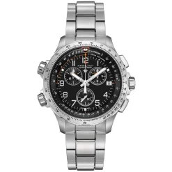 Hamilton Khaki Aviation X-Wind GMT Chrono Quartz 46mm Black Dial Steel Bracelet Watch