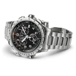 Hamilton Khaki Aviation X-Wind GMT Chrono Quartz 46mm Black Dial Steel Bracelet Watch