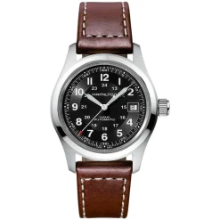 Hamilton Khaki Field Auto 38mm Black Dial Steel Case Brown Leather Strap Watch