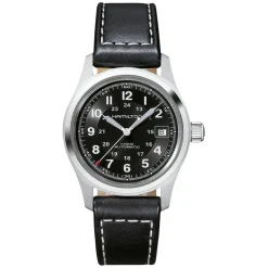Hamilton Khaki Field Auto 38mm Black Dial Steel Case Black Leather Strap Watch