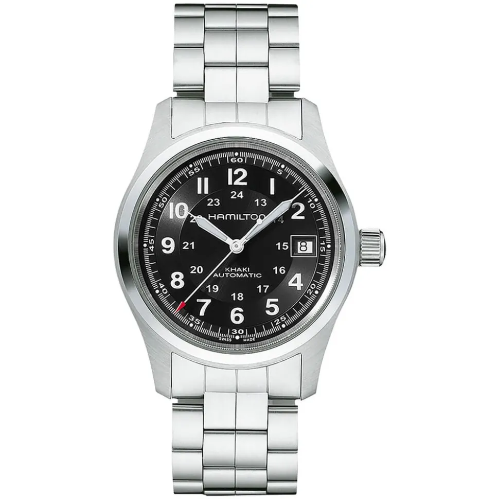 Hamilton Khaki Field Auto 38mm Black Steel Case Black Strap Watch